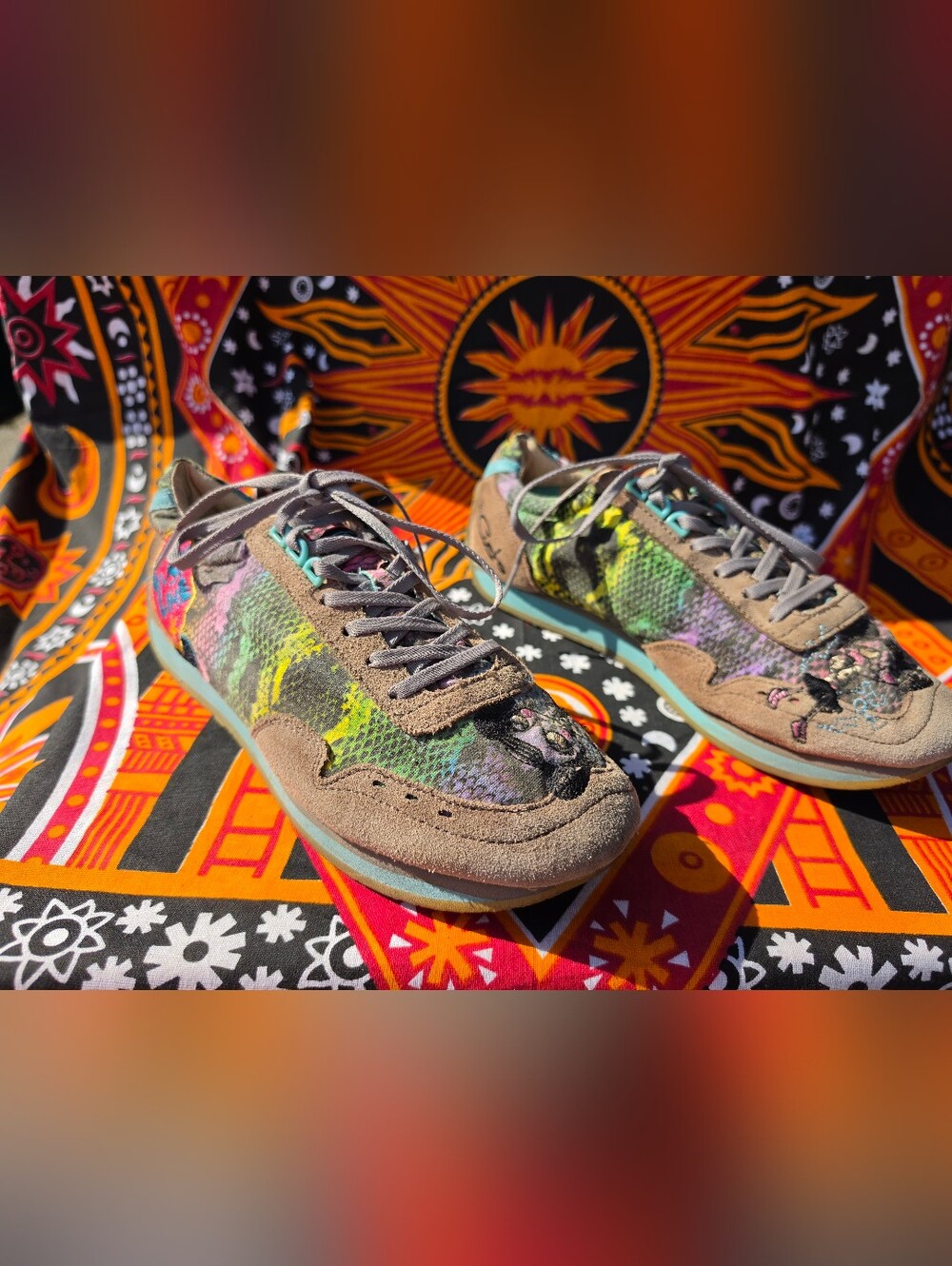 Custo Barcelona Sporty Snake Sneakers US 7 EU 40 Multicolor Suede Leather Y2K